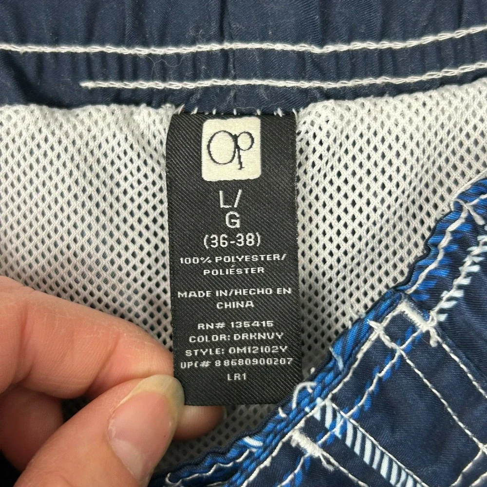 Ocean Pacific Swim Trunks Shorts Mens Large Navy Blue Plaid Mesh Lined Surfing